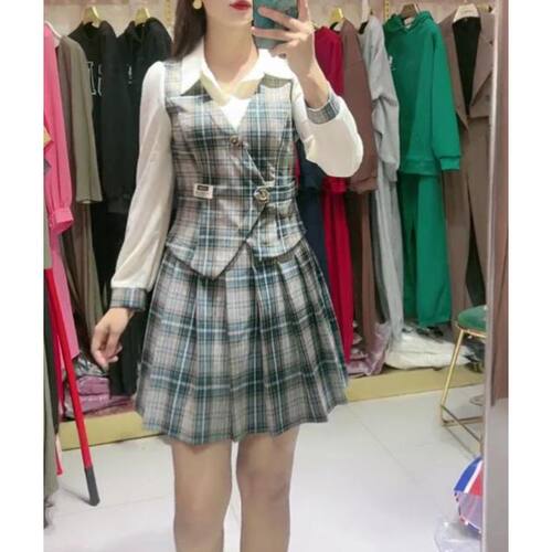 韩版学院风套装裙子女两件套