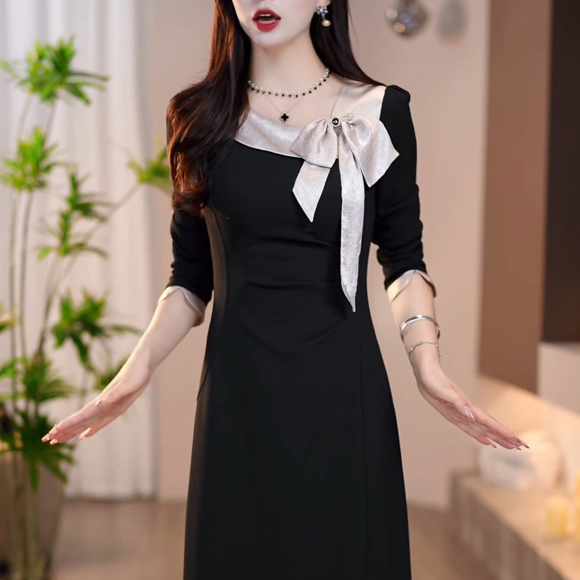 时尚气质显瘦中长款开叉裙子