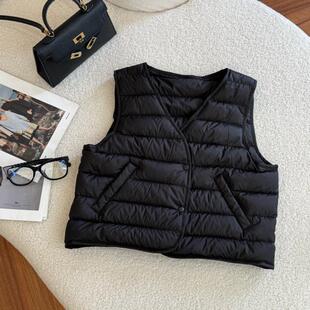 2025冬季新款显瘦保暖小马夹上衣女时尚洋气V领棉衣排骨马甲外套