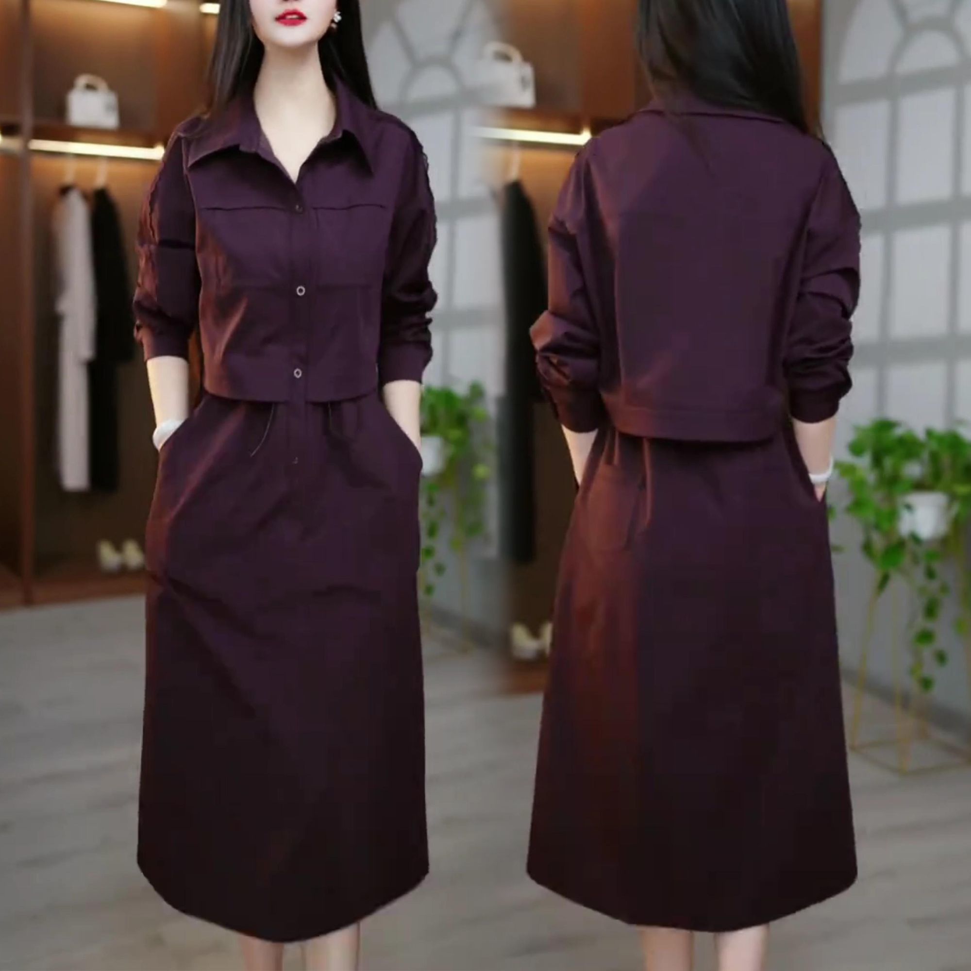 减龄百搭中长款工装裙子