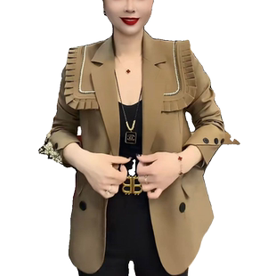 2026早春时尚韩版西装外套女新款气质显瘦设计感木耳边休闲西服潮