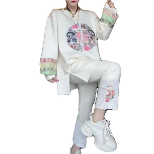 2026早春新款新中式九分裤套装女复古时尚宽松显瘦上衣裤子两件套
