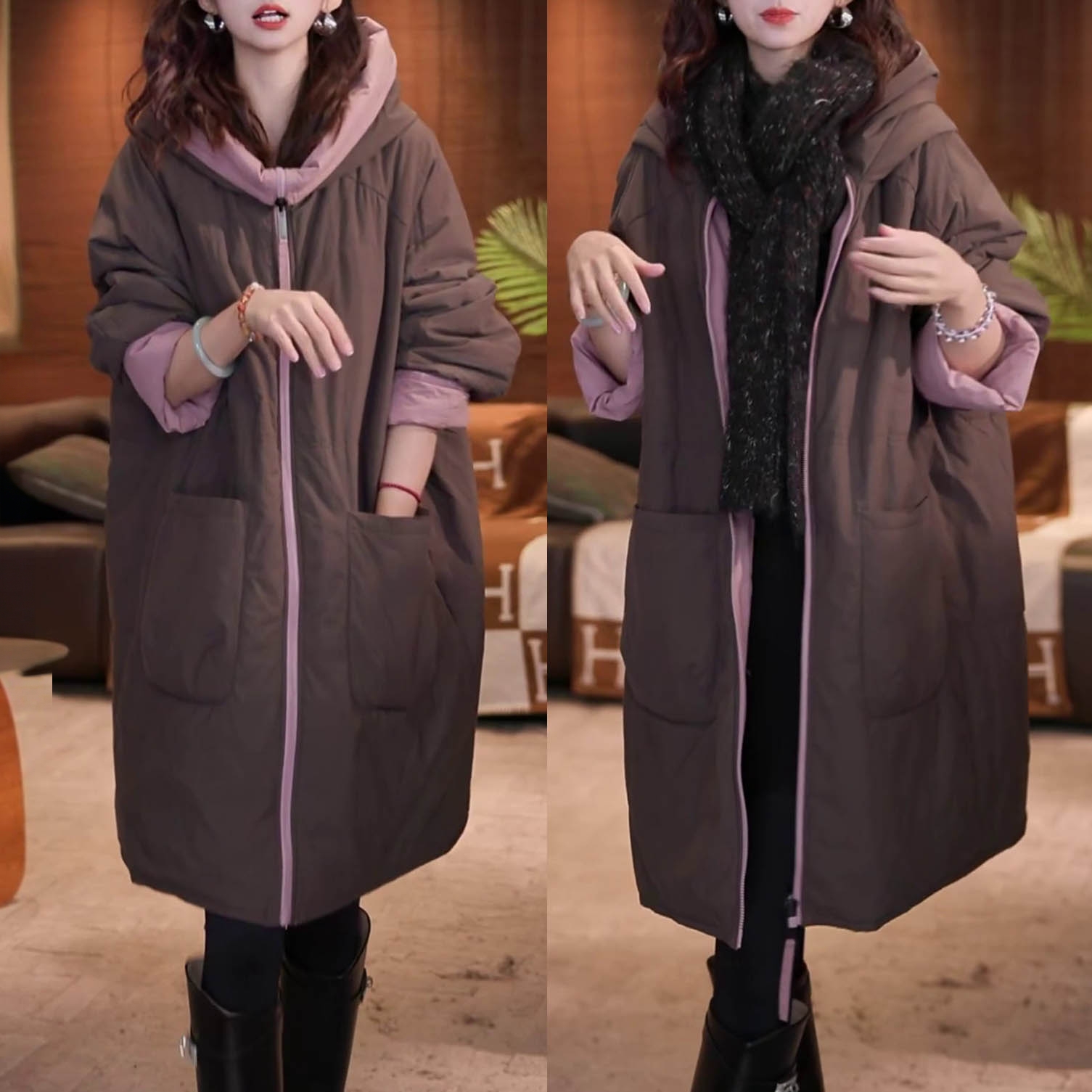 气质宽松休闲连帽棉衣外套
