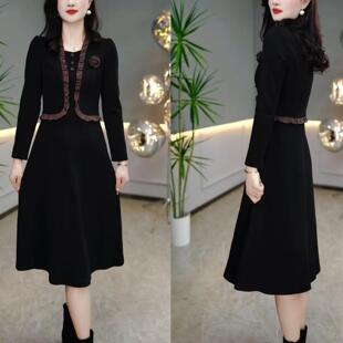 连衣裙女 假两件长袖 气质高级感显瘦加厚百搭打底裙子秋冬新款 大码