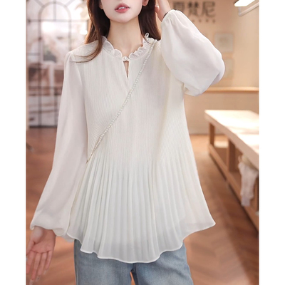 秋季新款大码气质木耳边小衫女
