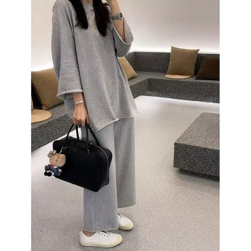 2025秋季新款大码时尚休闲两件套宽松显瘦套头百搭上衣阔腿裤套装