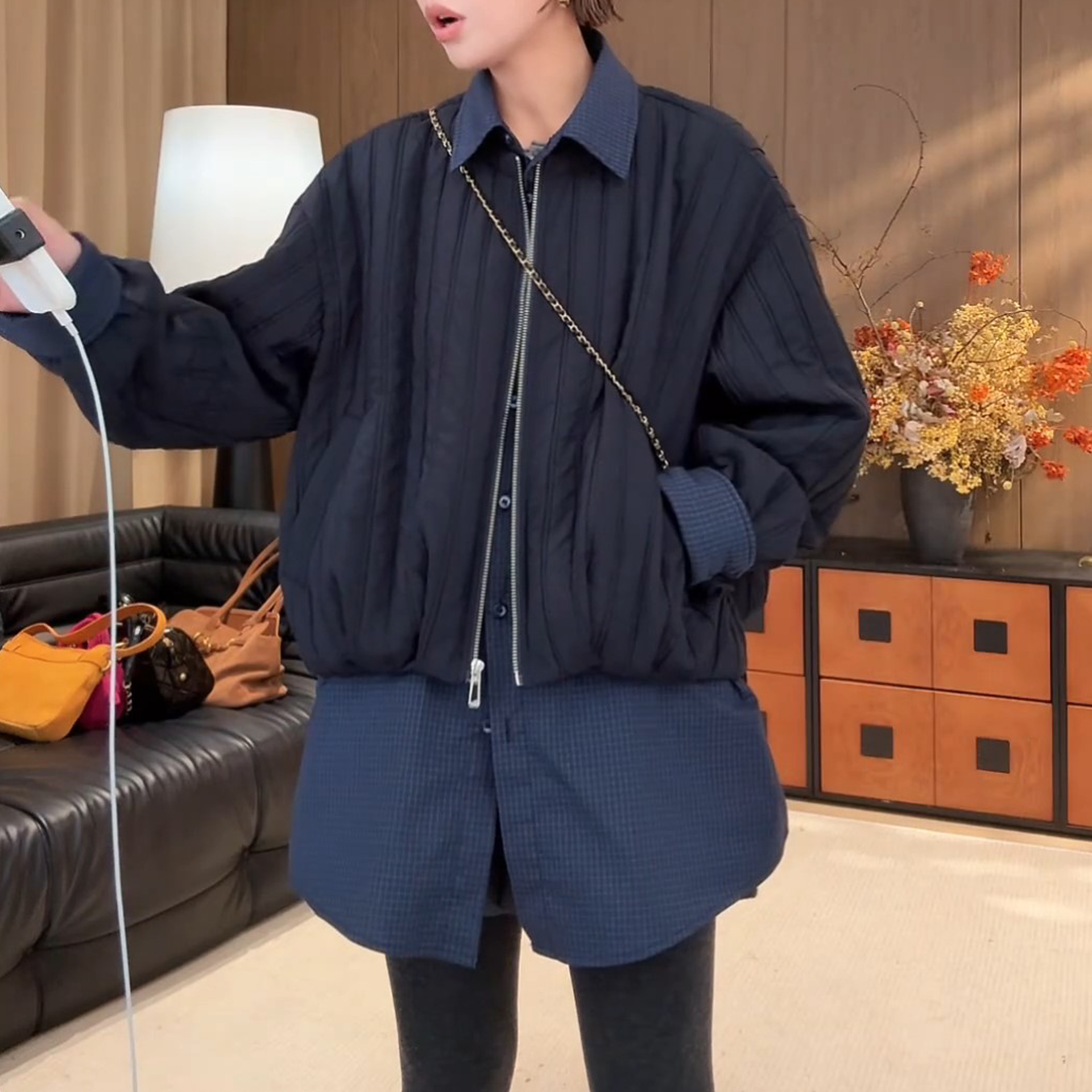 2025秋冬季新款时尚气质宽松显瘦棉服假两件休闲中长款外套棉衣女