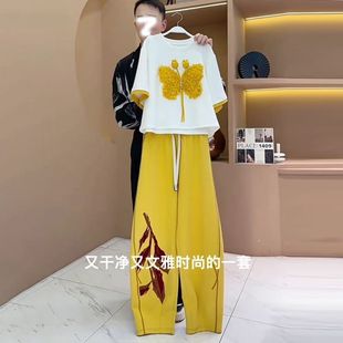 设计感立体蝴蝶上衣裤 时尚 新款 2025夏季 子两件套 文艺休闲运动套装