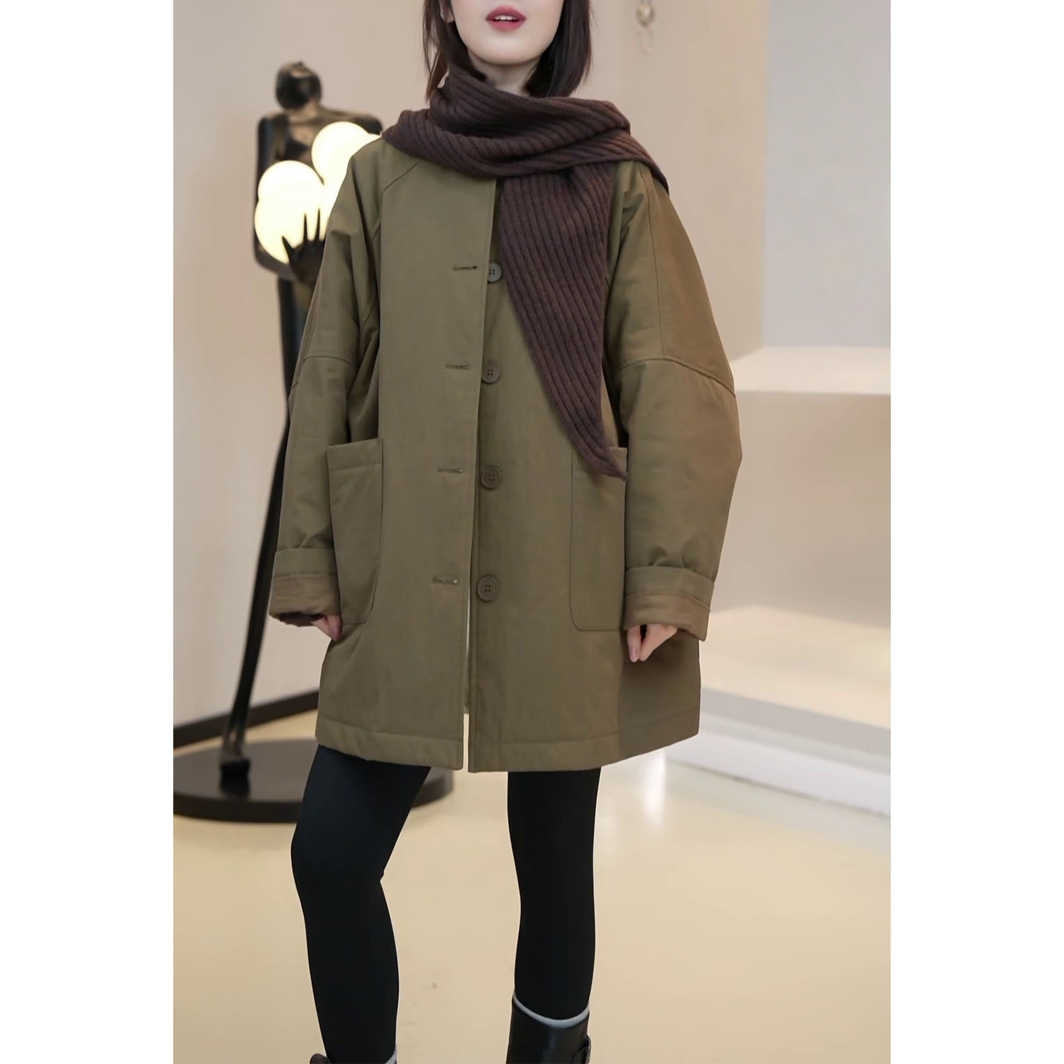 新款宽松显瘦中长款保暖棉服