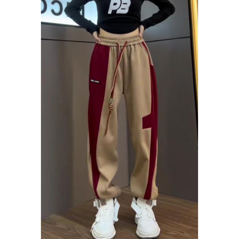 新款撞色加绒加厚运动卫裤女秋冬新款时尚百搭宽松束脚哈伦裤子潮,女装/女士精品,卫裤,淘宝优惠券,粉丝福利购,淘宝优惠卷