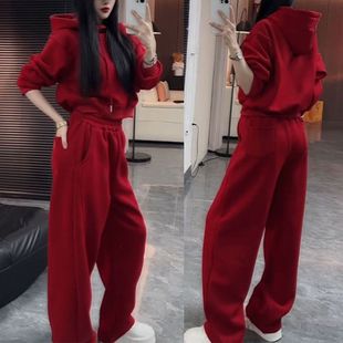 2025年秋冬新款时尚休闲运动套装女连帽长袖卫衣+弯刀卫裤两件套