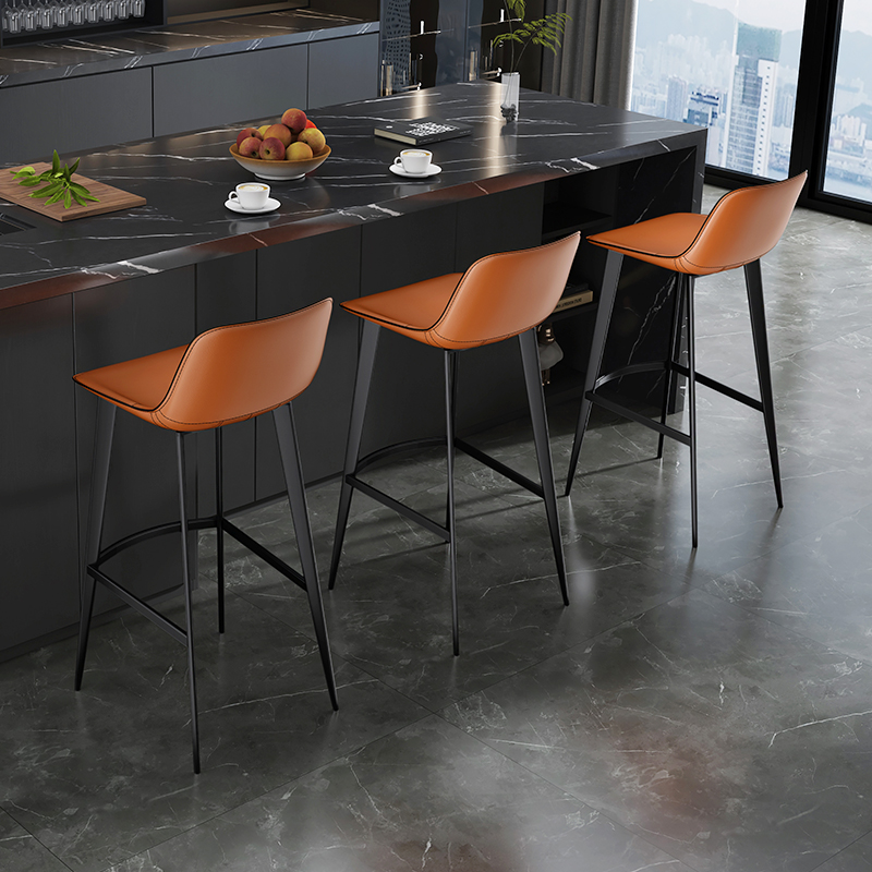 BH牛皮再生皮欧式复古轻奢吧椅