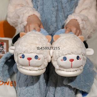 女加厚保暖居家外穿宿舍学生拖鞋 喜气洋洋棉鞋 新款 可爱包跟棉拖鞋