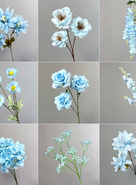 蓝色仿真花花材玫瑰牡丹婚庆绢花客厅摆设花艺婚礼堂背景装饰花朵