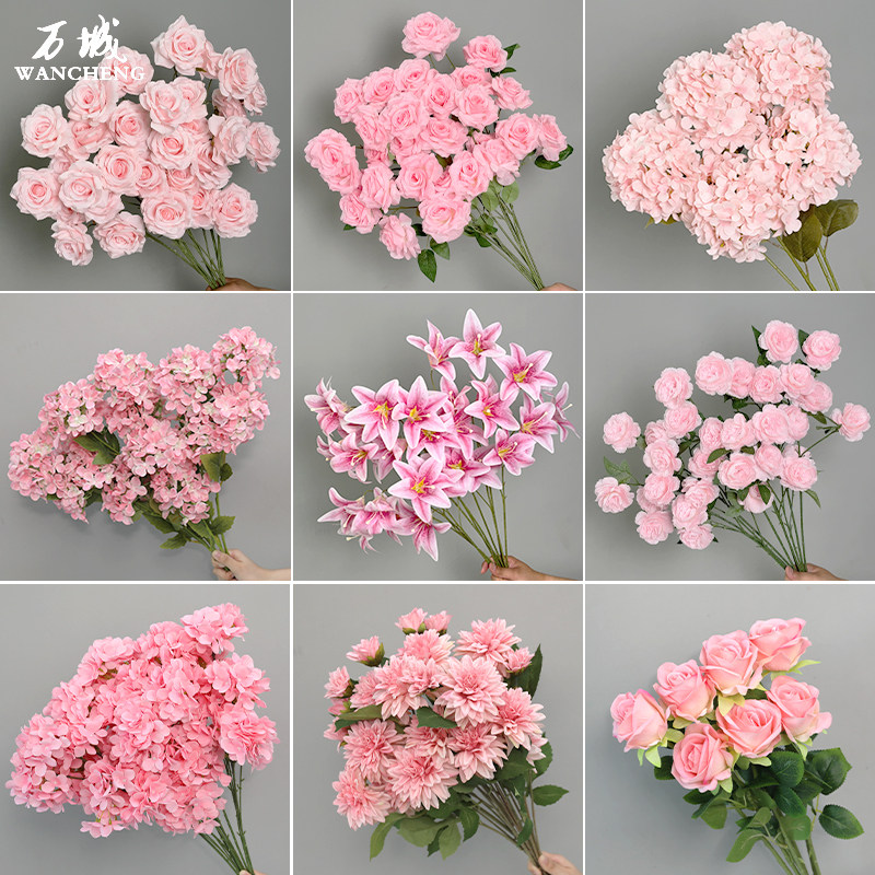 粉色婚礼仿真花厂家批发