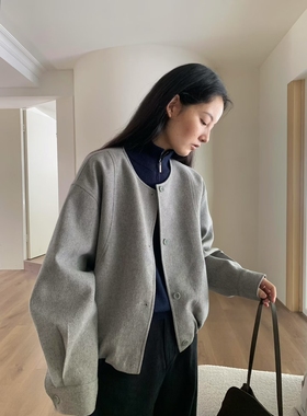 EVERTRUE冬季新款韩版宽松显瘦百搭圆领单排扣短款外套上衣61875