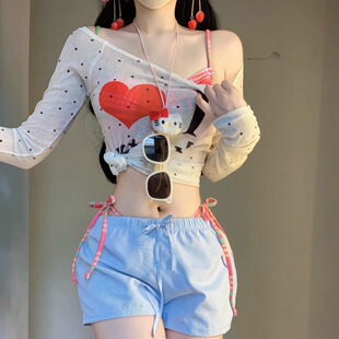 辣妹性感绑带绝美比基尼海边度假泳衣女罩衫 防晒纯欲高级可爱套装