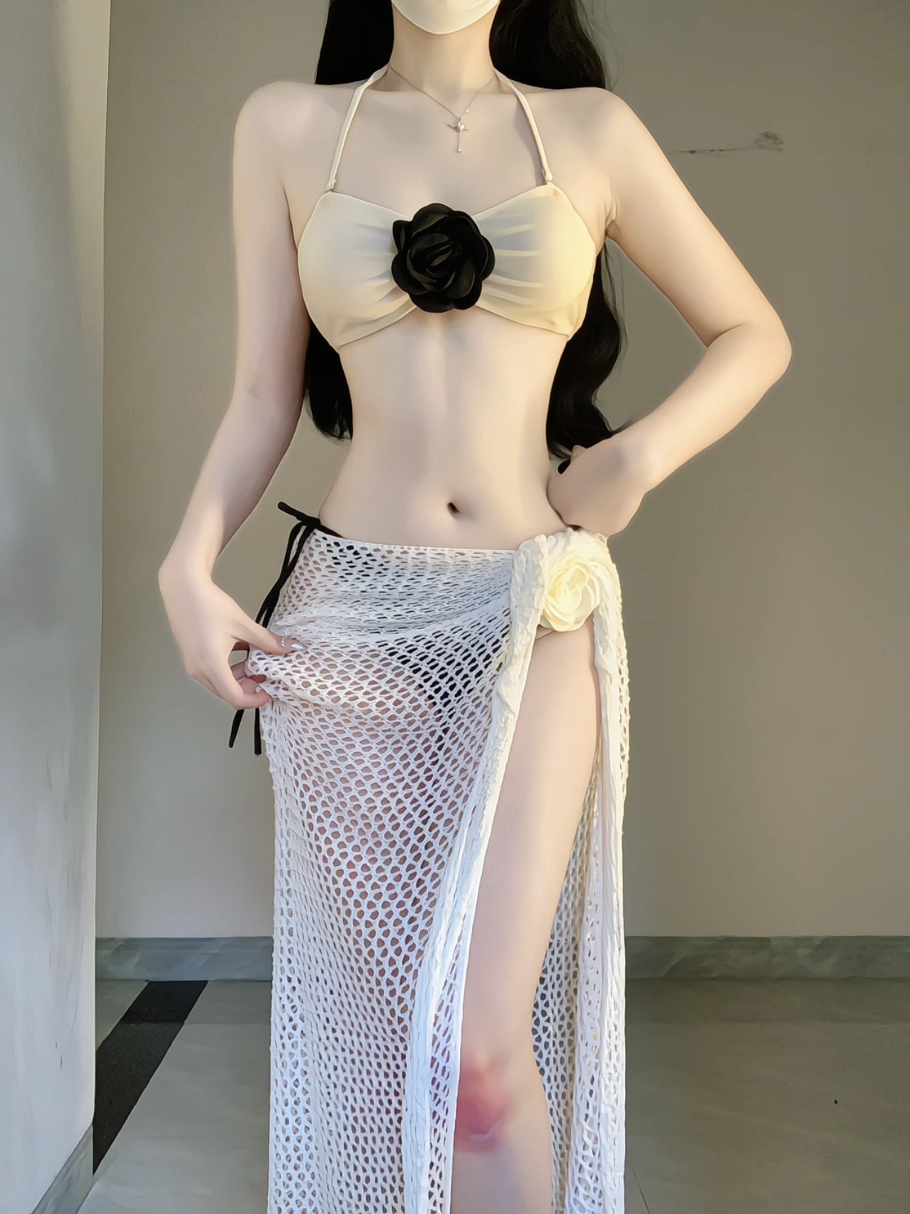 Fashion sexy Holiday Long Skirt Bikini Tweed Style Flowers Separates Open Back sexy Swimsuit Women Push up Hot Spring