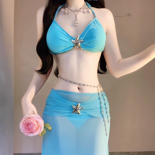 2025新款 分体泳衣女比基尼三件套性感辣妹纯欲风小胸聚拢温泉度假