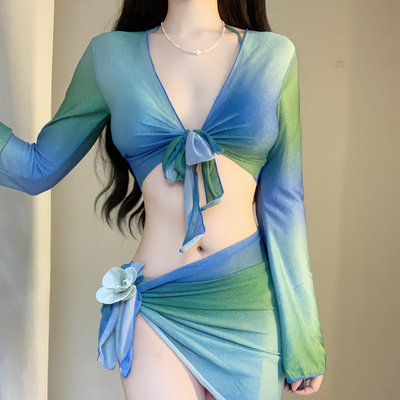 不晚女三角高级分体泳衣显白纯欲