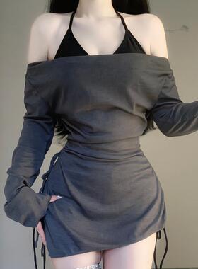 2025新款泳衣女分体比基尼海边三件套性感纯欲风聚拢防晒罩衫温泉