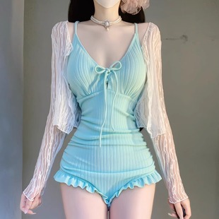 2025新款 防晒高级感保守遮肚子泡温泉 绝美连体泳衣女海边度假罩衫