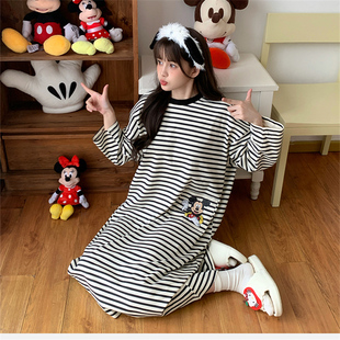Disney/迪士尼春秋新款套头长袖带胸垫睡衣女简约家居服睡裙0159