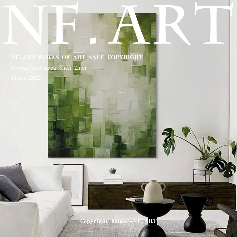 NF.ART原创手绘《绿葵》客厅侘寂风装饰画餐厅现代挂画抽象手工画