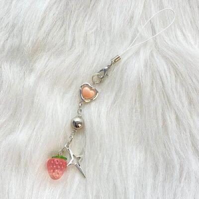 Ins Sweet Pink Strawberry Mobile Phone Chain Metal Acrylic