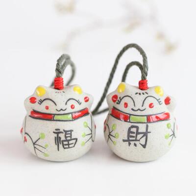 lucky cat ceramic bells blessing word shop wang cai ornamen