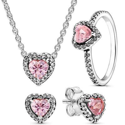 Authentic 925 Sterling Silver Elevated Heart Earring Ring Ne