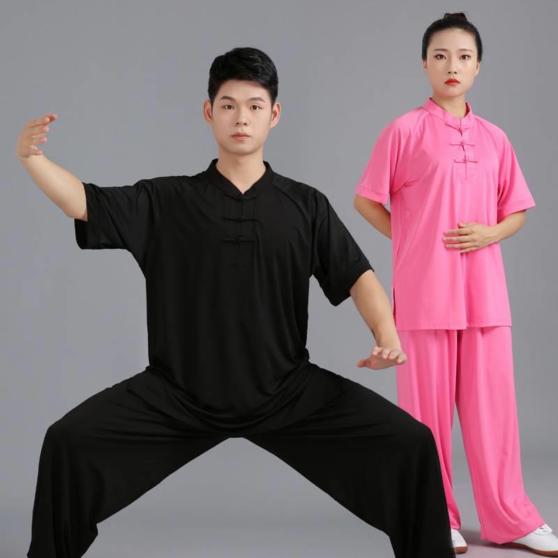 高档l牛奶袖丝夏太极服夏款短T恤女太极拳练功服武夏术季上衣男服