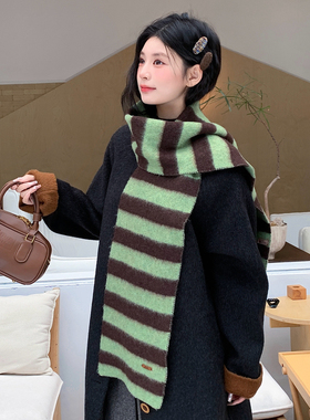 条纹针织围巾女秋冬2026新款加厚披肩保暖韩系高级感百搭毛线围脖