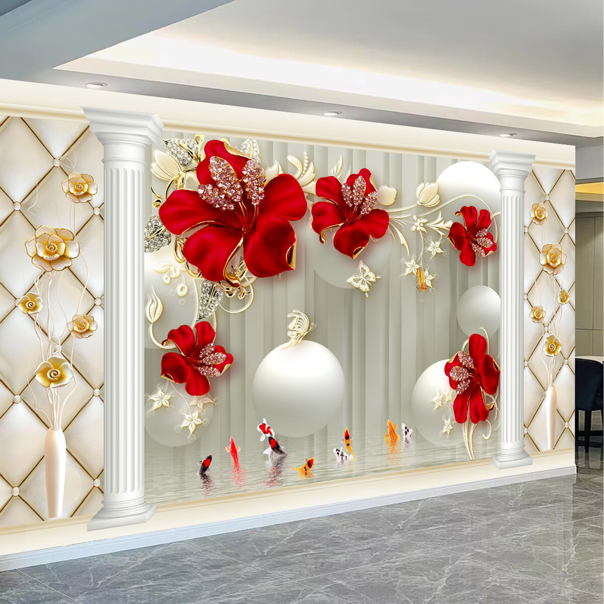 现代轻奢自粘家和富贵花朵装饰画客厅背景墙贴画福运连连墙纸,家居饰品,现代装饰画,淘宝优惠券,粉丝福利购,淘宝优惠卷