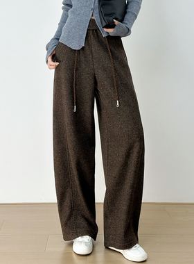 十一Studio高个子显瘦加绒羊毛呢弯刀裤羊毛呢休闲裤宽松阔腿裤女