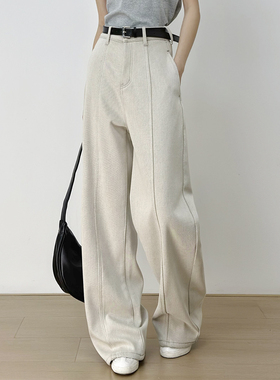 十一Studio美式复古牛仔弯刀裤女高腰显瘦垂感抓绒直筒阔腿拖地裤