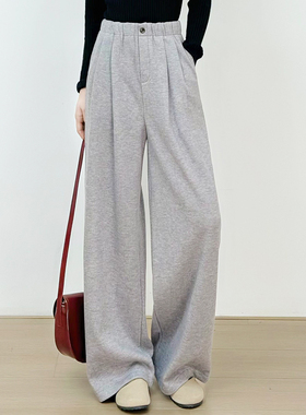 十一Studio极简风高腰毛呢阔腿裤女垂感休闲西装裤宽松百搭通勤
