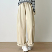 十一Studio日杂风卡其色直筒裤 女宽松显瘦百搭高腰加绒休闲阔腿裤