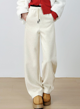 十一Studio简约慵懒风腰拼色羊毛呢加绒弯刀裤阔腿裤宽松休闲裤