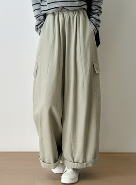 十一Studio简约文艺休闲水洗棉秋冬花苞裤慵懒感宽松休闲长裤女