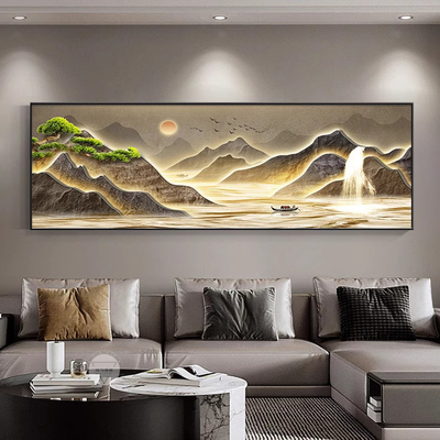 流水生财钻石画2025新款客厅卧室大气风景山水画手工5D满钻十字绣