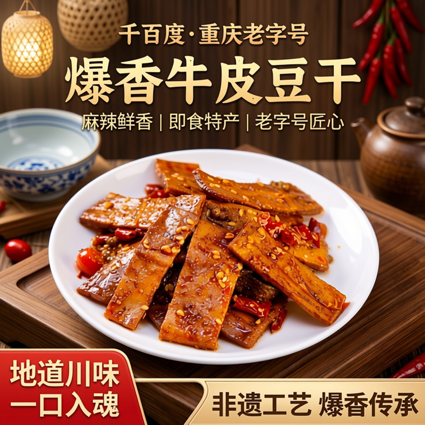 千百度重庆老字号爆香牛皮豆干麻辣鲜香豆腐干零食即食特产