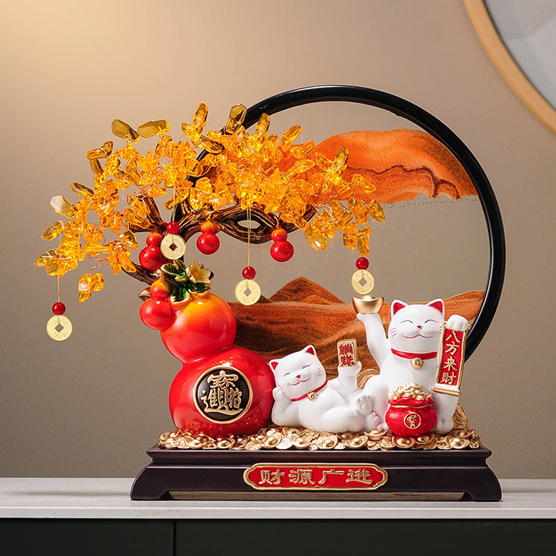 新中式葫芦招财猫流沙画摆件