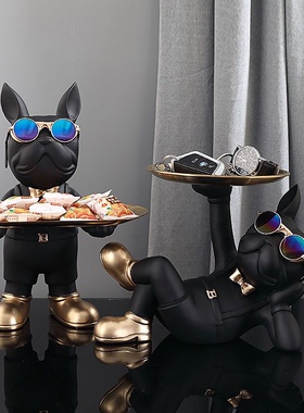 法斗犬玄关钥匙收纳糖果盘入户鞋柜摆设客厅酒柜电视柜装饰品摆件