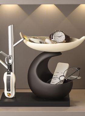 创意中古风放钥匙收纳托盘高级感小众客厅鞋柜装饰品入户玄关摆件