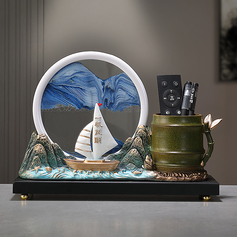 一帆风顺帆船流沙画笔筒摆件客厅办公室书房装饰开业乔迁老师礼品图片