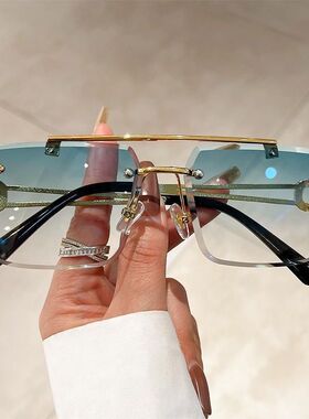 2025新款潮流无框司机高清太阳镜防紫外线开车高档大框时尚墨镜