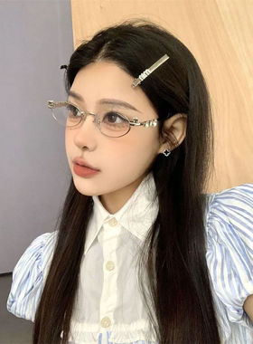 复古金属椭圆形镶钻石gm眼镜韩版潮高级感小框圆脸时尚显脸小镜架