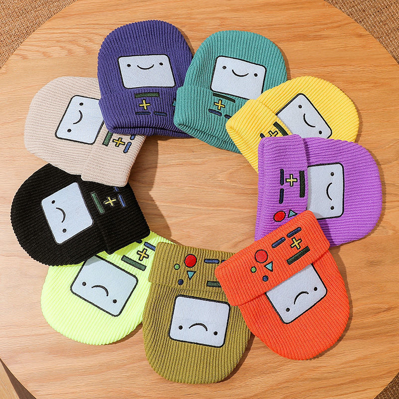 秋冬针织帽子男女保暖加厚星卡里同款笑脸刺绣学生百搭韩版冷帽潮