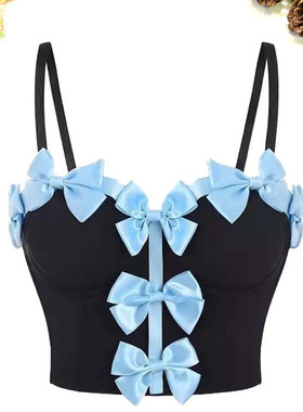 浅蓝色甜美蝴蝶结装饰可爱清新风文胸内搭设计感可外穿鱼骨抹胸